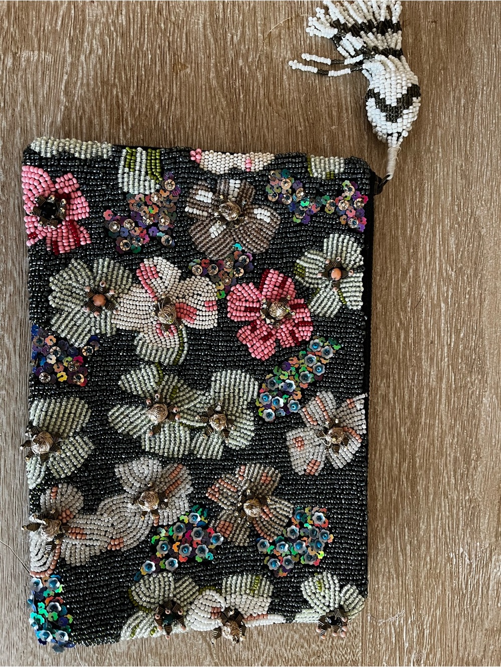 Anthropologie Beaded Pastel Floral Clutch